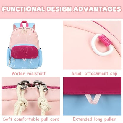 BTOOP Kids Backpack for Boys Girls 3-6, Preschool Kindergarten Backpack with Insulated Lunch Compartment & Chest Strap, Cute Lightweight School Travel Bag Fits A4 Folder - color: Pink-sky Blue, size: Age 3-6 (14.5" H Fit Folder)