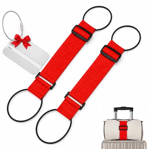 Adjustable Luggage Strap Bungee for Suitcase Handle, Elastic Luggage Connector Straps for Suitcases, Extra Bag Travel Belt for Carry On, Backpack, Duffel, Trolley Accessories (Red) - color: Red