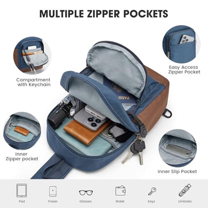 G4Free Small RFlD Crossbody Backpack Convertible Lightweight Mini Sling Bag for Women Men for Travel & Hiking, Blue & Brown - color: Blue and Brown