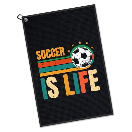 Soccer is Life Sports Towel with Clip, Funny Football Accessories for Men Women, Christmas Birthday Retirement Gifts for Football Lovers, Soccer Towel for Coach Player School Team Sport Lover - color: Black12