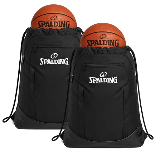 Spalding Drawstring Backpack Sports Bag | Black Waterproof Gym Bag | Cinch Sack with Separate Shoe and Ball Holder| for Travel, Basketball, Sports, 2 Pack - style: Backpack