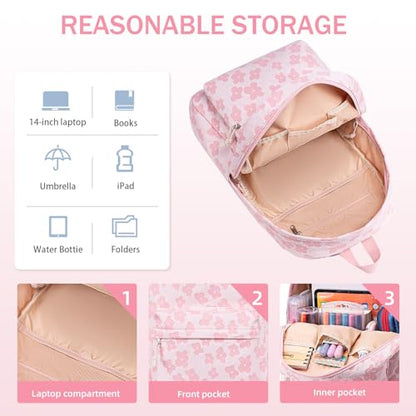 LEDAOU School Backpack for Teen Girls Elementary Middle School Bookbag Kids Backpacks Women Laptop Backpack Travel Daypack - color: Pink Flower