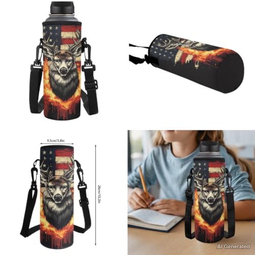 American Flag Deer Backpack for Boys Kids Backpack with Lunch Box Water Bottle Carrier Pencil Pouch 4 in 1 Elementary School Backpacks for Boys Bookbag with Handle Back to School Supplies - color: American Flag Deer