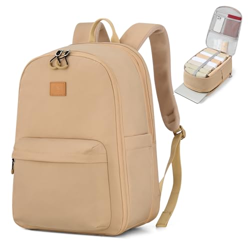 Hanke Expandable Laptop Backpack for Women and Men, 24L-30L Travel Backpack, 15.6 Inch College Laptop Bookbag for Work, Water Resistant Carry On Personal Item Bag, Khaki - color: Khaki