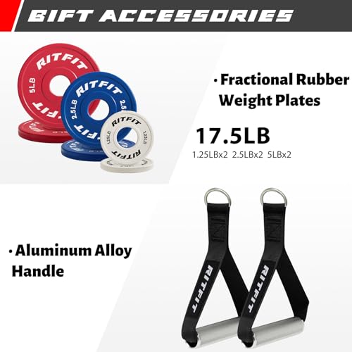 RitFit Multi-Function Garage & Home Gym Package Includes 1200LBS Power Cage PPC03/P3 with Cable Crossover System, Weight Bench, Olympic Barbell Weight Set, Full Body Workout - color: Red, style: Package 1.7K (with FBP 230lbs Plates)