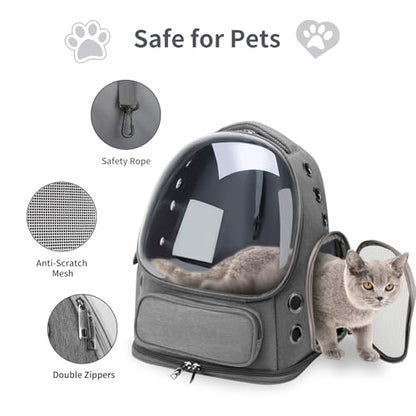 Cat Backpack Carrier for Cats and Small Dogs, Breathable Cat Bubble Backpack, Airline Approved Pet Travel Carrier for Hiking Camping Outdoor(Grey) - color: Grey
