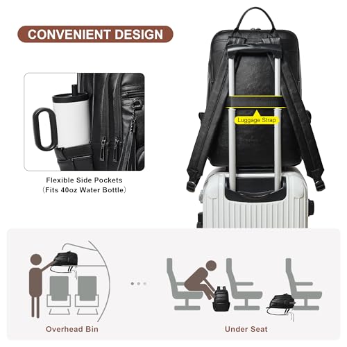 Shrrie 17 Inch Faux Leather Laptop Backpack for Women with Large Cup Holder - color: Black