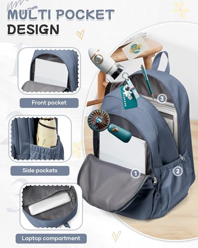 BJLFS Small Blue Backpack for School Women Girls, Waterproof Bookbag Cute High School Backpack for Men Teen Boys, Lightweight Travel College Back Pack Mochilas Escolares para Casual Daypack Rucksack - color: A0-blue