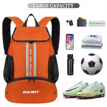 EULANT Soccer Backpack with Shoes Compartment, Waterproof Drawstring Bag for Sport Gym Swim Yoga Travel Football Volleyball - color: Upgraded Orange