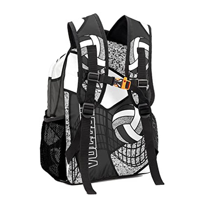Volleyball Black Grey Print Backpack Shoulder Shopping Bag Travel Casual Bags with Name Text - color: Backpack 10