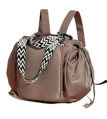 Tote Bag Large Capacity Lightweight Backpack with 15 Pockets Nylon Shoulder Bag for Car Travel Mother Bag - color: Khaki