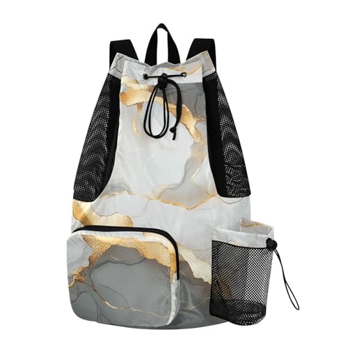 Drawstring Backpack Summer Camp Bag With Pockets Pull String Bag Dry Wet Separation Marble White Grey - color: Color 11
