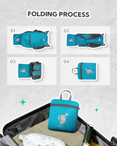 WATERFLY Small Lightweight Packable Backpack: 10L Mini Ultra Light Foldable Travel Sport Cycling Daypack with Breathable Shoulder Strap Outdoor Hiking Walking Day Pack for Women Men - color: Peacock Blue