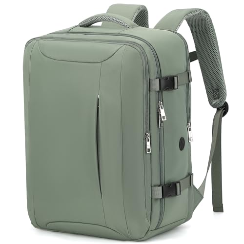 Travel Backpack, Carry On Backpack Airline Approved, 18x14x8 Travel Bag, 30L Personal Item Bag for Women and Men, Water Resistant Lightweight Weekender Bag, Casual Daypack for Business - color: Green