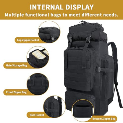 80L Hiking Backpack Men Camping Backpack, Waterproof MOLLE Military Tactical Rucksack, Large Capacity Assault Pack for Outdoor Survival, Trekking, Travel (Black) - color: 80l Black-umolle