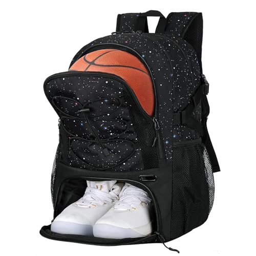 Goloni 40L Basketball Bag,Large Basketball Backpack with Ball Compartment & Shoe Compartment,Backpack for Soccer,Volleyball - color: Starry Sky Black