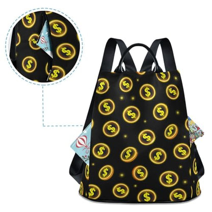 Women Backpack Purse Neon Yellow Coin with Dollar Backpack for Women Anti-theft Shoulder Bag Carry On Backpack Lightweight Rucksack Fashion Travel Ladies Bags - color: Dollar I8827