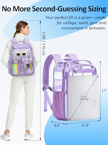 Double-Layer Clear Backpack Heavy Duty, 17 Inch Large Clear Bookbag, Transparent See Through Backpack For School, Work, College, Travel, Sport- Light Purple - color: 1# Purple, style: Pro Series (Double Layer)