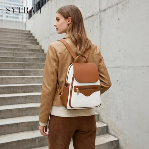 SYTRAH Mini Backpack Purse for Women, Causal Small Backpack with Built-in RFID Wallet & 11" Tablet Sleeve, Stylish Travel Daypack for Daily Beige Brown - color: Beige Brown