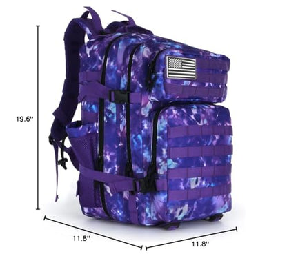 45L Military Tactical Backpack Hiking Backpacks Tactical Gear Camo Back Pack Army Molle Bag Rucksack Fitness Daypack - color: Purple Tie Dye