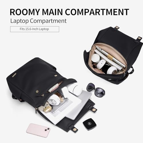 Women Laptop Backpack Computer Backpacks Carry On Waterproof backpack Fits 15.6Inch Notebook Travel Commute College (Black) - color: Elegant Black, size: 15.6 Inch