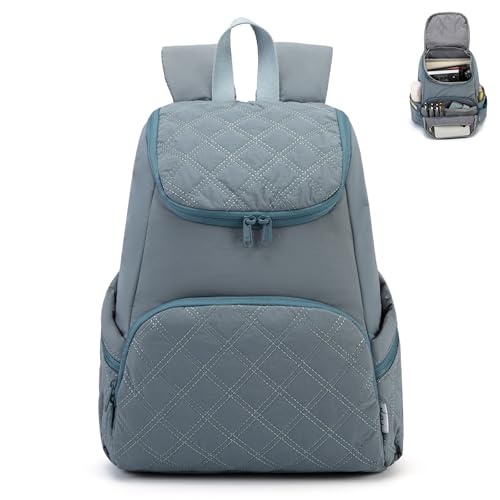 NOL Natural Organic Lifestyle Women's Quilted Puffer Backpack, Large Waterproof Lightweight Puffy Bookbag, Carry on Daypack for Travel, Work (Dusty blue) - color: Dusty Blue