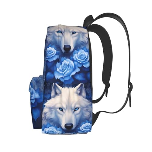 cfpolar 17 Inch Backpack Blue Rose Wolf Laptop Bag Shoulder Bag School Bookbag Casual Daypack For Boys Girls - color: B2-blue Rose Wolf