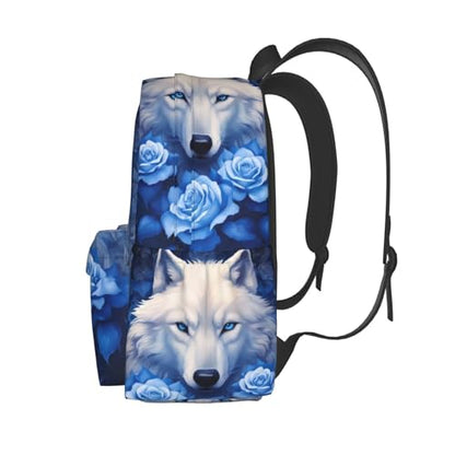 cfpolar 17 Inch Backpack Blue Rose Wolf Laptop Bag Shoulder Bag School Bookbag Casual Daypack For Boys Girls - color: B2-blue Rose Wolf