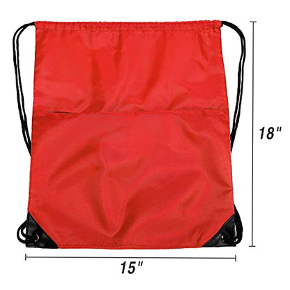 Drawstring Backpack Sports Water Resistant String Bag Sport Gym Sackpack for Women Men Large with Zipper, Red - color: Red