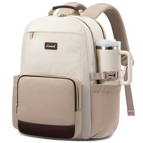 LOVEVOOK Laptop Backpack for Women with Pouch Pocket for Large Capacity Cup,17 Inch Laptop Computer Bag Travel Backpack Purse,Waterproof Work Business College Teacher Backpack,Beige-Nude-Logam Plum - color: Beige - Nude - Logam Plum, size: 17 Inch