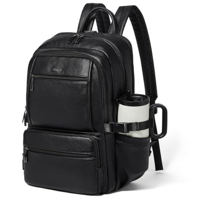 Shrrie 17 Inch Laptop Backpack Purse for Women with Giant Tumbler Holders | Vegan Leather Backpack with Large Water Bottle Pocket,Work Travel Business College Teacher Nurse,35L Large Capaity - color: Black