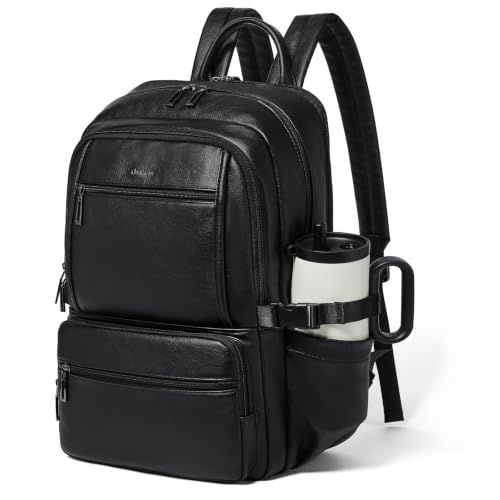 Shrrie 17 Inch Laptop Backpack Purse for Women with Giant Tumbler Holders | Vegan Leather Backpack with Large Water Bottle Pocket,Work Travel Business College Teacher Nurse,35L Large Capaity - color: Black