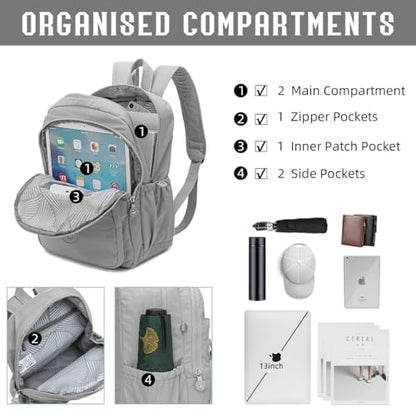 Hiking Waterproof 13" Laptop Backpack Purse for Women and Men,Travel Backpack - color: Light Grey