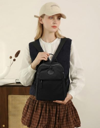 Mini Backpack for Women Nylon Small Backpack Purse Crossbody Sling Bag Convertible Backpack Casual Shopping Daypack (Black) - color: Black