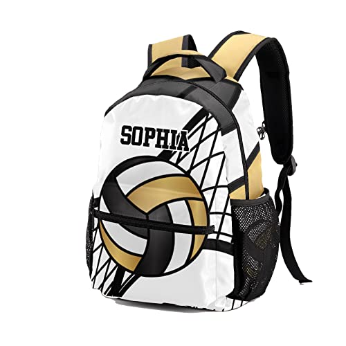 Personalized Volleyball Black Gold Custom Backpack Waterproof Multifunctional Daypack with Name Gift - color: Design 1