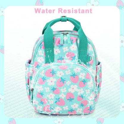 Bluboon Toddler Backpack for Girls Boys 2-4 Cute 12" Preschool Kindergarten Backpacks Kids Daycare Bags School Travel (Pink Strawberry Flower - Mint Green, Age 2-4 (12" H not Fit A4 Folder)) - color: Pink Strawberry Flower - Mint Green, size: Age 2-4 (12"