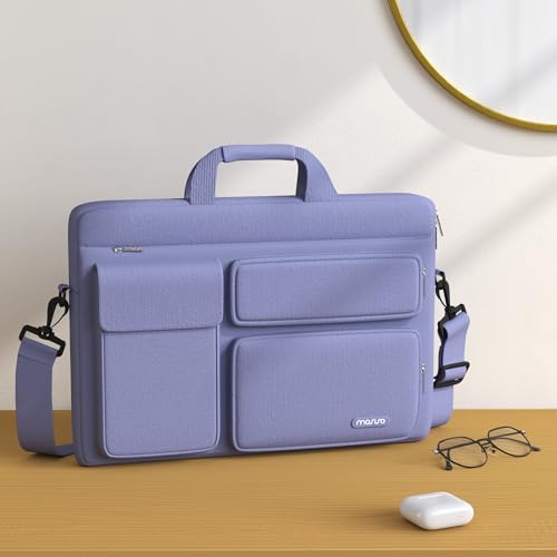 MOSISO Laptop Shoulder Bag 15.6 inch, 15-15.6 inch Computer Bag Compatible with MacBook Pro 16 inch, HP, Dell, Lenovo, Notebook with 2 Raised&1 Flapover&1 Horizontal Pocket&Handle&Belt, Lavender Gray - color: Lavender Gray, size: 16 inch