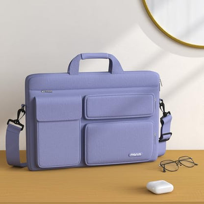 MOSISO Laptop Shoulder Bag 15.6 inch, 15-15.6 inch Computer Bag Compatible with MacBook Pro 16 inch, HP, Dell, Lenovo, Notebook with 2 Raised&1 Flapover&1 Horizontal Pocket&Handle&Belt, Lavender Gray - color: Lavender Gray, size: 16 inch