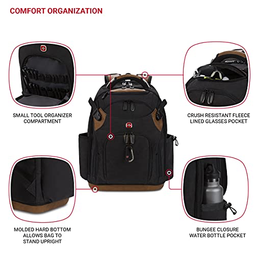SwissGear Tool Bag Backpack, Fits Up to 17-Inch Laptop, Work Pack PRO, Black/Brown Canvas - color: Black/Brown Canvas, size: Large