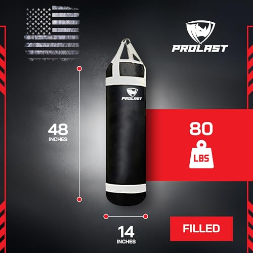 4 ft 80lb Heavy Boxing Punching Bag, Muay Thai, MMA, Strength Training Equipment, Hanging, Rhino Logo, Two Tone - color: Black / White, style: Filled