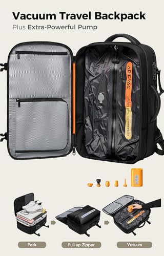 IKYWT 80L Vacuum Seal Travel Backpack with Compression System | Expandable, 5kPa High Power Pump, 17” Laptop Compartment, TSA Lock, Water-Resistant - color: Gray
