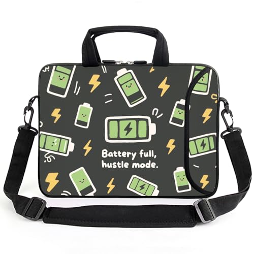 AMARY 15.4" 15.6" laptop sleeve adjustable shoulder strap with handle accessory pocket for men women (Battery full) - color: Battery Full