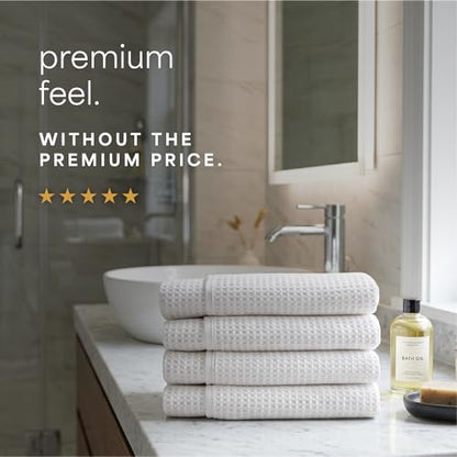 S&T INC. Aura Microfiber Waffle Bath Towels, 4 Pack, Quick-Dry, Ultra Absorbent, Lightweight Towels for Bathroom, 30 inches x 60 inches, 420GSM, White - color: White
