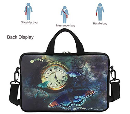 RICHEN 10 inch Messenger Bag Carrying Case Sleeve with Handle Accessory Pocket Fits 7 to 10-Inch Laptops/Notebook/Kids tablet (7-10.2 inch, Clock & Butterfly) - color: Clock & Butterfly, size: 7-10.2 inch