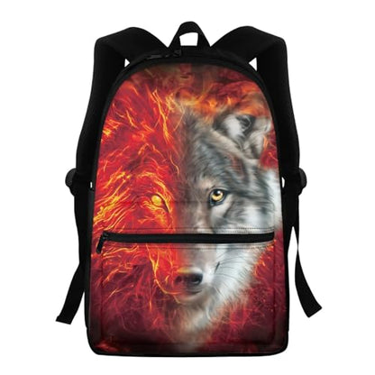 AFPANQZ Teenagers Rucksacks Breathable Large Capacity Rucksacks Cool Wolf Rucksack sfor Kids Boys Middle School - color: Wolf Fire