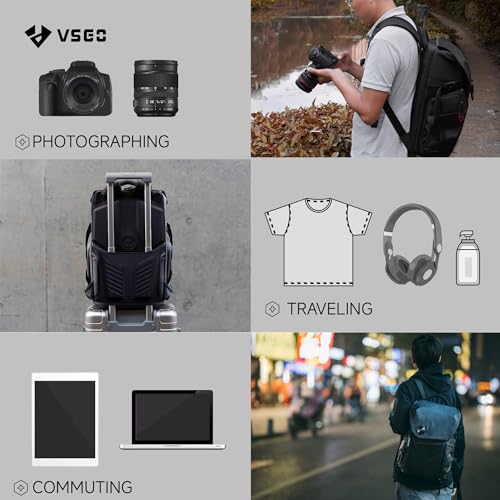 VSGO 20L Professional Camera Backpack for DSLR/SLR, Compatible with Sony Canon Nikon Cameras, DJI RSC2 Gimbals, Tripod, 15.6" Laptop, Lenses & Accessories – Waterproof TPU Canvas, Travel & Outdoor Use - size: 20L
