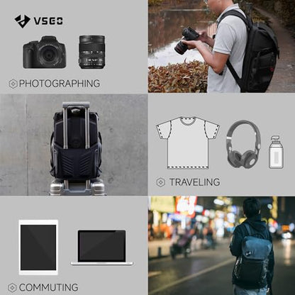 VSGO 20L Professional Camera Backpack for DSLR/SLR, Compatible with Sony Canon Nikon Cameras, DJI RSC2 Gimbals, Tripod, 15.6" Laptop, Lenses & Accessories – Waterproof TPU Canvas, Travel & Outdoor Use - size: 20L