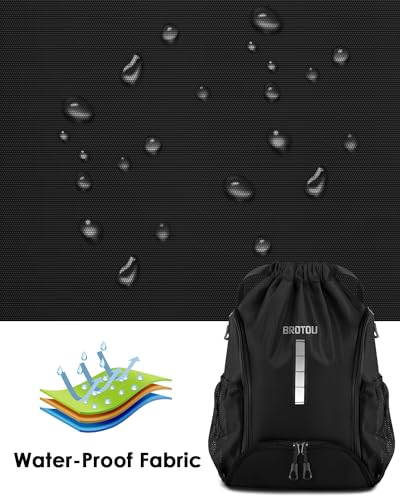 BROTOU Soccer Drawstring Backpack, Basketball Bag, Volleyball Football Bags with Ball and Shoe Compartment - color: Black