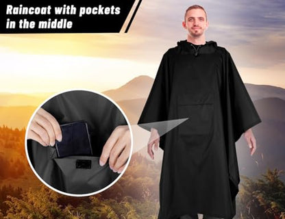TOMSHOO Multifunctional Raincoat with Hood Hiking Cycling Rain Cover Lightweight Poncho Rain Coat Outdoor Camping Tent Mat - color: Black