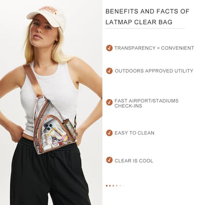 Clear Bag for Stadium Events 12x12x6 Stadium Bag Crossbody Purses Clear Sling Backpack for Concerts Football Games Travel - color: Brown